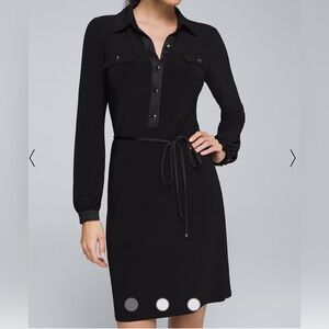 WHITE HOUSE BLACK MARKET Classic Black Shirt Dress Tie Waist Size Medium